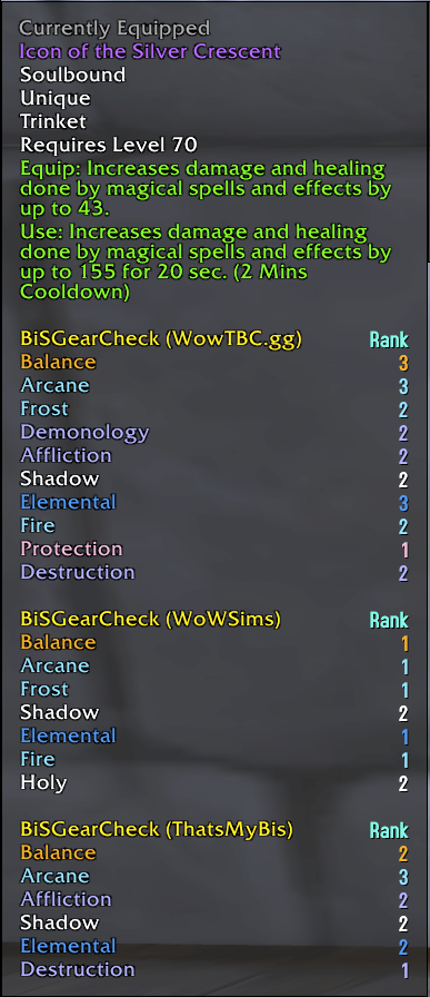 BISGearCheck tooltip integration showing BiS rankings